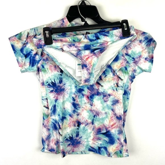 Splendid Girl’s Two Piece Blue Tie Dye Short Sleeve Rashguard Set Size 16